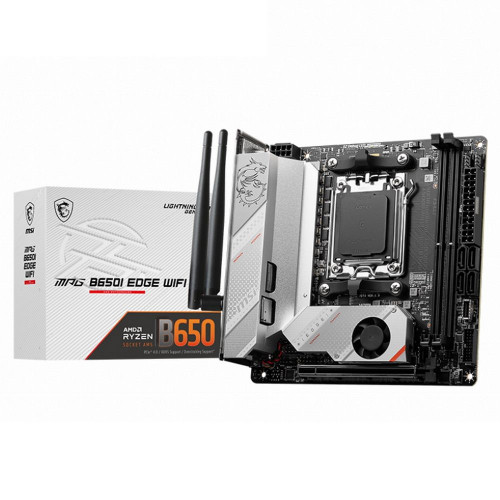 Материнская плата MSI MPG B650I EDGE WIFI B650, AM5, 2DDR5, 1PCIEx16, 2M.2, 2TypeC, 3USB3.2Gen2, 4USB3.2Gen1, 2USB2.0, 4SATA3.0, 2.5G, HDMI, Mini-ITX, RTL