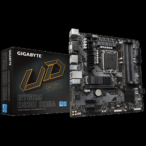 Материнская плата Gigabyte B760M DS3H DDR4, Socket 1700, Intel®B760, 4xDDR4-3200, D-SUB+HDMI+DP+DP, 1xPCI-Ex16, 2xPCI-Ex1, 4xSATA3(RAID 0/1/5/10), 2xM.2, 8Ch Audio, 2,5GbLan, (2+4)xUSB2.0, (3+2)xUSB3.2, (1+0)xUSB3.2 Type-C™, mATX, RTL {10} Материнская плата Gigabyte B760M DS3H DDR4, Socket 1700, Intel®B760, 4xDDR4-3200, D-SUB+HDMI+DP+DP, 1xPCI-Ex16, 2xPCI-Ex1, 4xSATA3(RAID 0/1/5/10), 2xM.2, 8Ch Audio, 2,5GbLan, (2+4)xUSB2.0, (3+2)xUSB3.2, (1+0)xUSB3.2 Type-C™, mATX, RTL {10}
