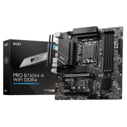 Материнская плата MSI PRO B760M-A WIFI DDR4 B760, LGA1700, 4DDR4, 2PCIEx16, 1PCIEx1, 2M.2, 1TypeC, 2USB3.2Gen2, 6USB3.2Gen1, 6USB2.0, 4SATA3.0, 2.5G, 2DP, 2HDMI, M-ATX, RTL