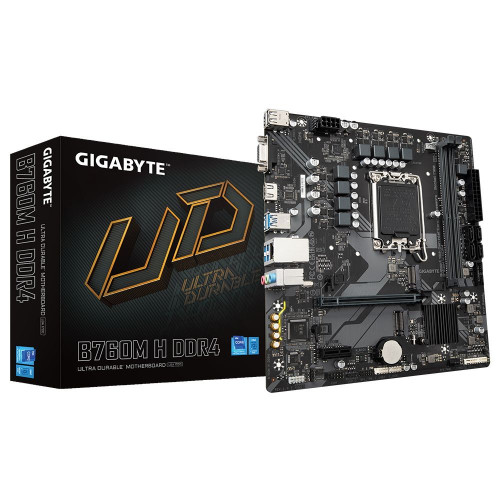 Материнская плата Gigabyte B760M H DDR4, Socket 1700, Intel®B760, 2xDDR4-3200, D-SUB+HDMI, 1xPCI-Ex16, 1xPCI-Ex1, 4xSATA3(RAID 0/1/5/10), 2xM.2, 8Ch Audio, 2,5GbLan, (2+4)xUSB2.0, (4+2)xUSB3.2, mATX, RTL Материнская плата Gigabyte B760M H DDR4, Socket 1700, Intel®B760, 2xDDR4-3200, D-SUB+HDMI, 1xPCI-Ex16, 1xPCI-Ex1, 4xSATA3(RAID 0/1/5/10), 2xM.2, 8Ch Audio, 2,5GbLan, (2+4)xUSB2.0, (4+2)xUSB3.2, mATX, RTL