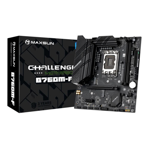 Материнская плата Maxsun MS-Challenger B760M-F B760, LGA1700, 2DDR4, 1PCIEx16, 1PCIEx1, 1M.2, 4USB3.2Gen1, 6USB2.0, 3SATA3.0, 1G, VGA, HDMI, M-ATX, RTL