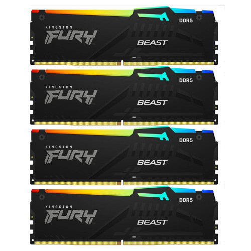 Модуль памяти Kingston 128GB DDR5 5600MHz DIMM FURY Beast Black RGB (4х32gb), CL40 Модуль памяти Kingston 128GB DDR5 5600MHz DIMM FURY Beast Black RGB (4х32gb), CL40
