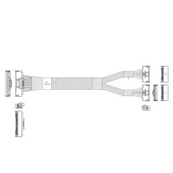Кабель JPC P733BGB10800-1    Cable MCIO x16 124P (STRAIGHT TYPE)  -TO-  2MCIO x8 74P (STRAIGHT TYPE) , 85 Ohm, L:80cm