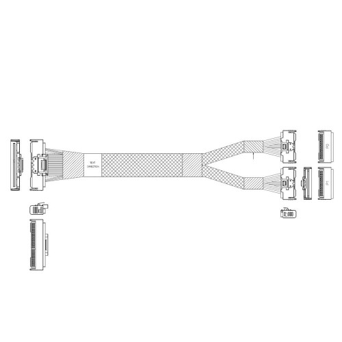 Кабель JPC P733BGB10800-1    Cable MCIO x16 124P (STRAIGHT TYPE)  -TO-  2MCIO x8 74P (STRAIGHT TYPE) , 85 Ohm, L:80cm