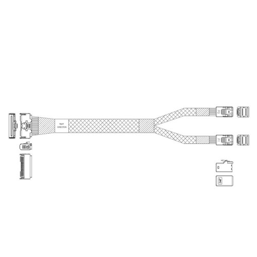 Кабель JPC P7356DN10800-1    Cable MCIO x8 74P (прямой Straight Type)  -TO-  2x HD MiniSAS 4i 36P (SFF8643, прямой Straight Type) , 85 Ohm, L:80cm