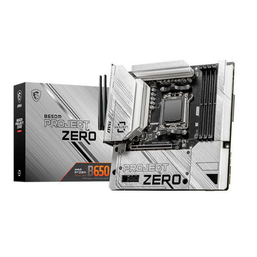 Материнская плата MSI B650M PROJECT ZERO B650, AM5, 4DDR5, 1PCIEx16, 1PCIEx1, 2M.2, 3TypeC, 3USB3.2Gen2, 4USB3.2Gen1, 6USB2.0, 4SATA3.0, 2.5G, DP, HDMI, M-ATX, RTL