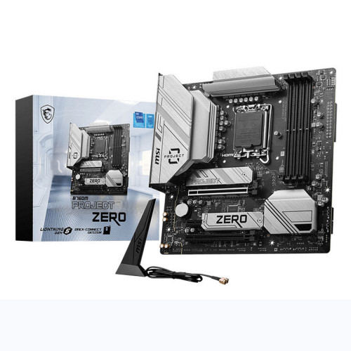 Материнская плата MSI B760M PROJECT ZERO B760, LGA1700, 4DDR5, 2PCIEx16, 1PCIEx1, 2M.2, 2TypeC, 3USB3.2Gen2, 2USB3.2Gen1, 8USB2.0, 4SATA3.0, 2.5G, DP, HDMI, M-ATX, RTL