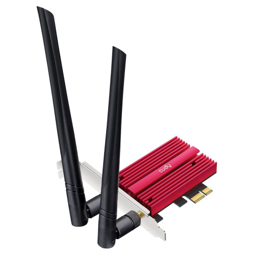 Адаптер беспроводной связи (Wi-Fi) CUDY AX5400 Wi-Fi 6E PCI Express Adapter 5400Mbps Wi-Fi 6E / Bluetooth 5.2 PCI Express Adapter with Heatsink, Intel AX210 module,2T2R, 2402Mbps at 5GHz/6Ghz + 574Mbps at 2.4GHz, 802.11ax/ac/a/b/g/n, 2 detachable antennas