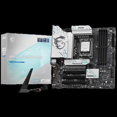 Материнская плата MSI B860M GAMING PLUS WIFI B860, LGA1851, 4DDR5, 4PCIEx16, 3M.2, 1TypeC, 1USB3.2Gen2, 5USB3.2Gen1, 6USB2.0, 4SATA3.0, 5G, Type-C(DP), DP, HDMI, M-ATX, RTL