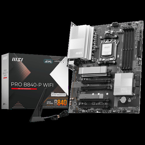 Материнская плата MSI PRO B840-P WIFI B840, AM5, 4DDR5, 5PCIEx16, 2M.2, 2TypeC, 1USB3.2Gen2, 4USB3.2Gen1, 8USB2.0, 4SATA3.0, 2.5G, HDMI, ATX, RTL