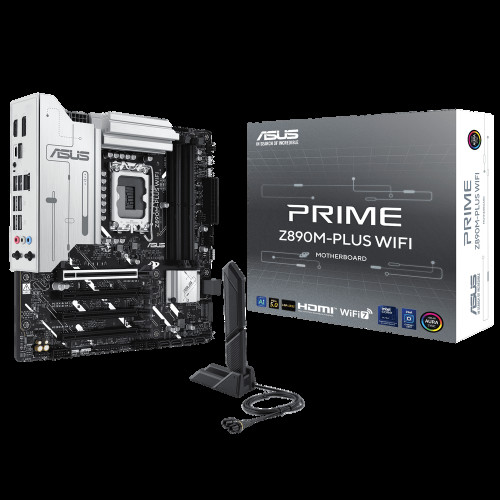 Материнская плата ASUS PRIME Z890M-PLUS WIFI LGA1851 mATX 4xDDR5 4xPCIEx16 3xM.2 USB-C DP HDMI 2.5GLAN Wi-Fi 7 Материнская плата ASUS PRIME Z890M-PLUS WIFI LGA1851 mATX 4xDDR5 4xPCIEx16 3xM.2 USB-C DP HDMI 2.5GLAN Wi-Fi 7