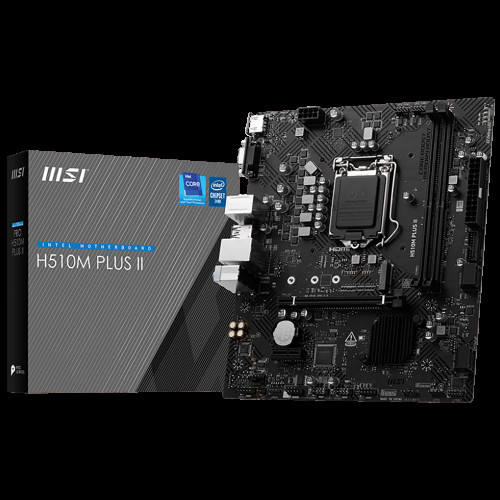 Материнская плата MSI H510M PLUS II H510, LGA1200, 2DDR4, 1PCIEx16, 1PCIEx1, 1M.2, 4USB3.2Gen1, 8USB2.0, 4SATA3.0, 1G, VGA, HDMI, M-ATX, RTL