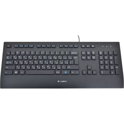 Клавиатура Logitech K280E |920-005215| черная, низкопрофильная, 103 клавиши, подставка под запястья, защита от воды, USB 1,8м, (046832)