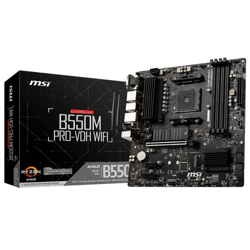 Материнская плата MSI B550M PRO-VDH WIFI B550, AM4, 4DDR4, 1PCIEx16, 2PCIEx1, 2M.2, 1TypeC, 6USB3.2Gen1, 6USB2.0, 4SATA3.0, 1G, VGA, DP, HDMI, M-ATX, RTL Материнская плата MSI B550M PRO-VDH WIFI B550, AM4, 4DDR4, 1PCIEx16, 2PCIEx1, 2M.2, 1TypeC, 6USB3.2Gen1, 6USB2.0, 4SATA3.0, 1G, VGA, DP, HDMI, M-ATX, RTL