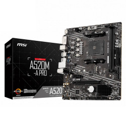 Материнская плата MSI A520M-A PRO A520, AM4, 2DDR4, 1PCIEx16, 1PCIEx1, 1M.2, 6USB3.2Gen1, 6USB2.0, 4SATA3.0, 1G, DVI, HDMI, M-ATX, RTL